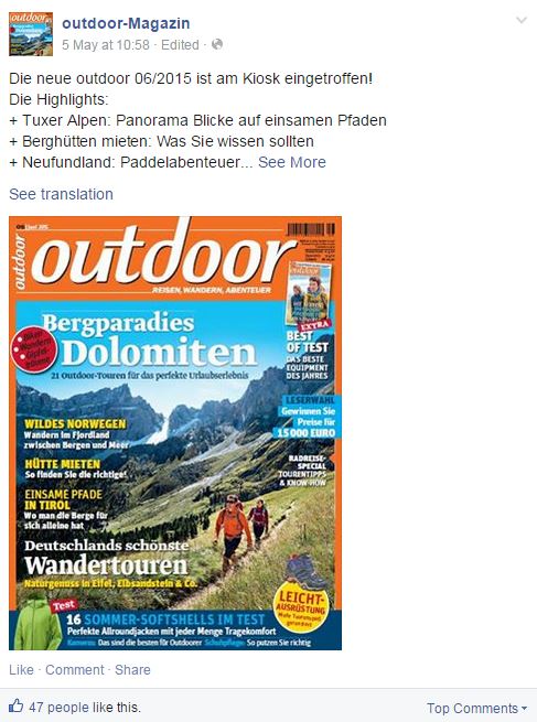 Outdoor - Die Top 10 Magazine auf Facebook in Deutschland